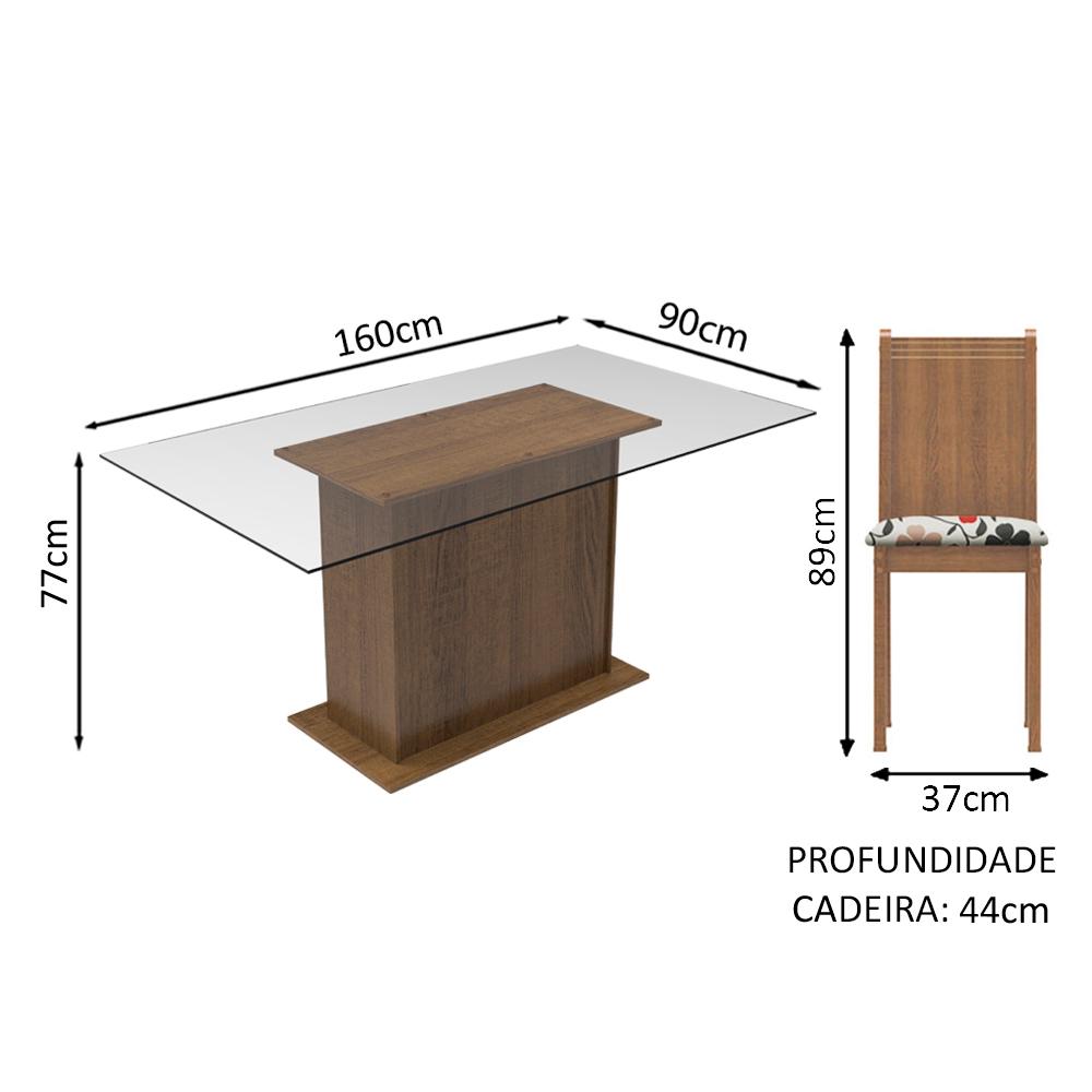 Conjunto Sala de Jantar Madesa Gales Mesa Tampo de Vidro com 6 Cadeiras - Rustic/Floral Hibiscos