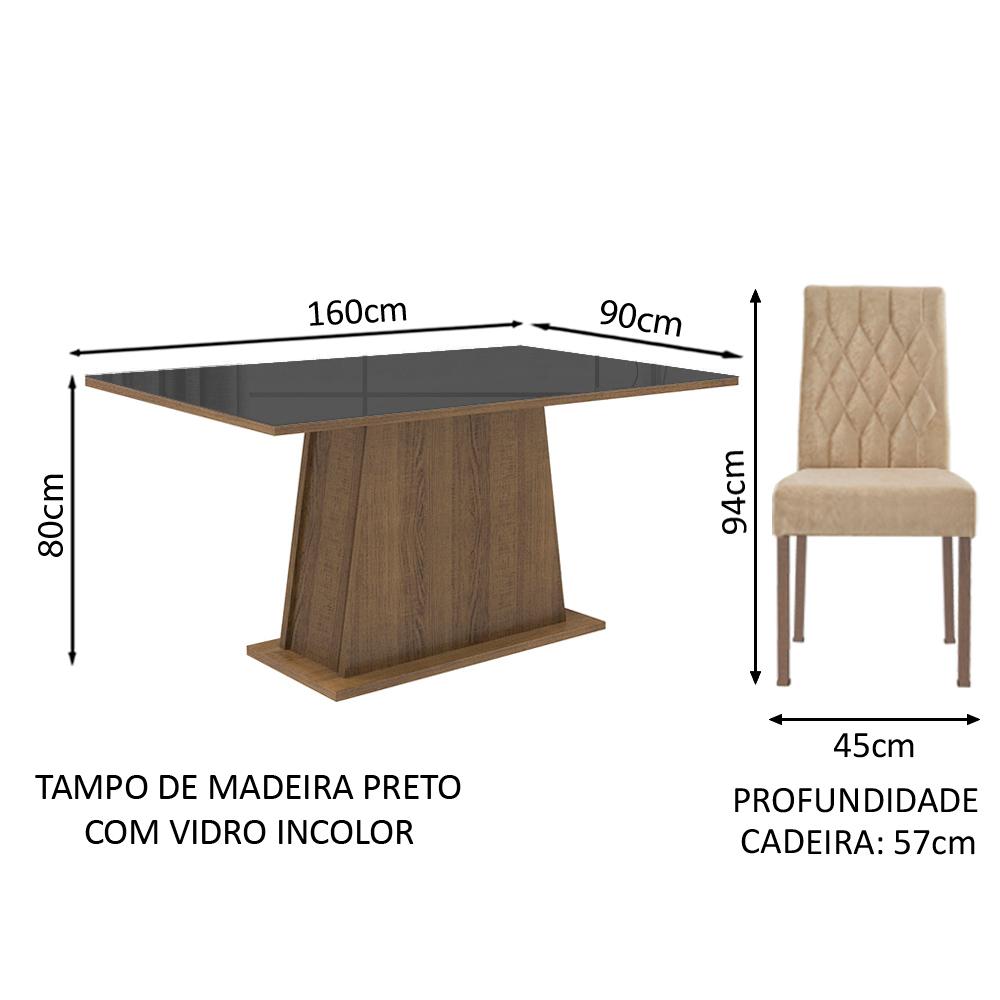 Conjunto Sala de Jantar Madesa Grazi Mesa Tampo de Vidro com 4 Cadeiras - Rustic/Preto/Imperial