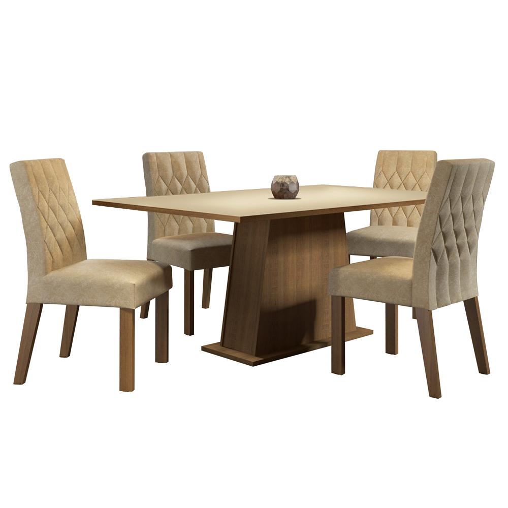Conjunto Sala de Jantar Madesa Ingrid Mesa Tampo de Madeira com 4 Cadeiras - Rustic/Crema/Imperial