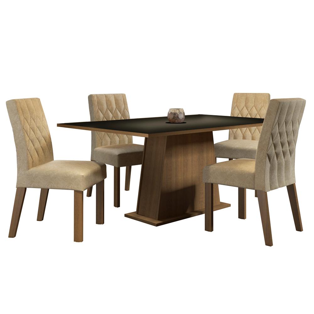 Conjunto Sala de Jantar Madesa Ingrid Mesa Tampo de Madeira com 4 Cadeiras - Rustic/Preto/Imperial