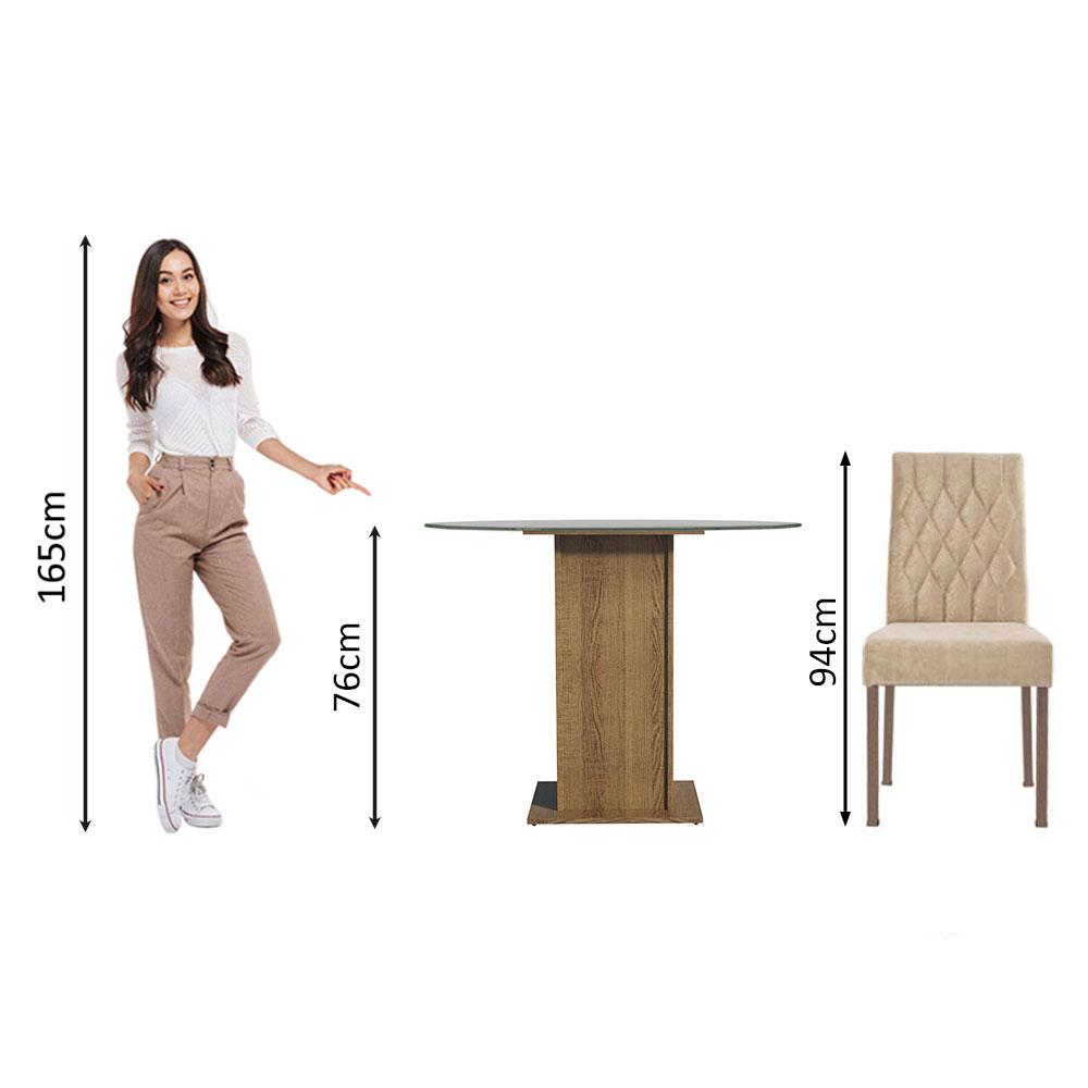 Conjunto Sala de Jantar Madesa Iris Mesa Tampo de Vidro Redondo com 4 Cadeiras - Rustic/Imperial