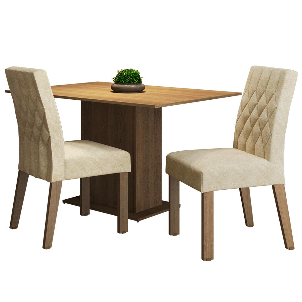 Conjunto Sala de Jantar Madesa Lia Mesa Tampo de Madeira com 2 Cadeiras - Rustic/Imperial
