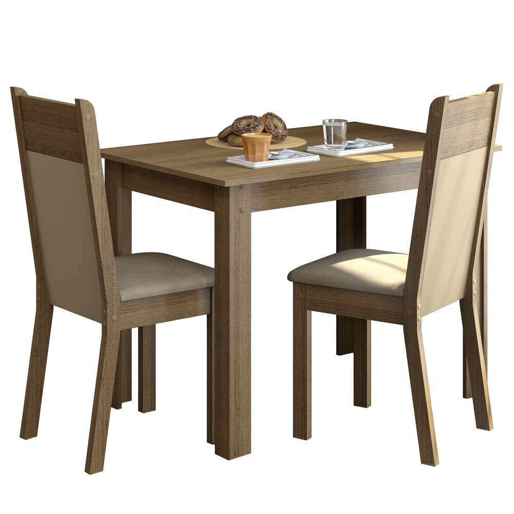 Conjunto Sala de Jantar Madesa Lola Mesa Tampo de Madeira com 2 Cadeiras - Rustic/Crema/Pérola