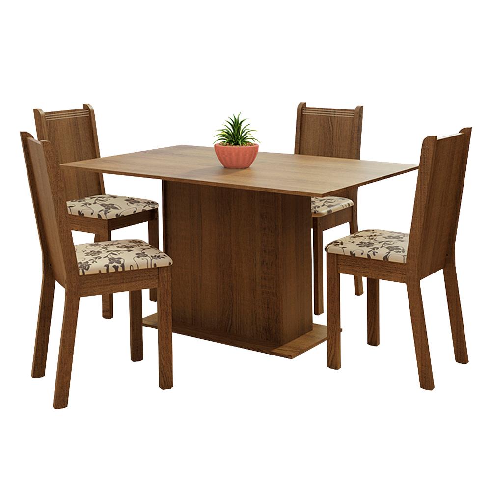 Conjunto Sala de Jantar Madesa Luana Mesa Tampo de Madeira com 4 Cadeiras - Rustic/Bege Marrom