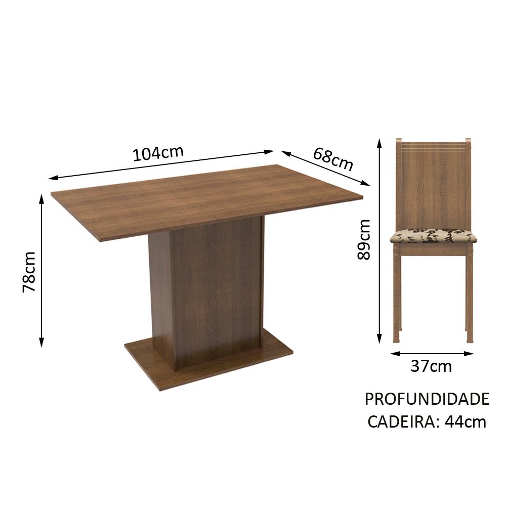 Conjunto Sala de Jantar Madesa Luana Mesa Tampo de Madeira com 4 Cadeiras - Rustic/Bege Marrom