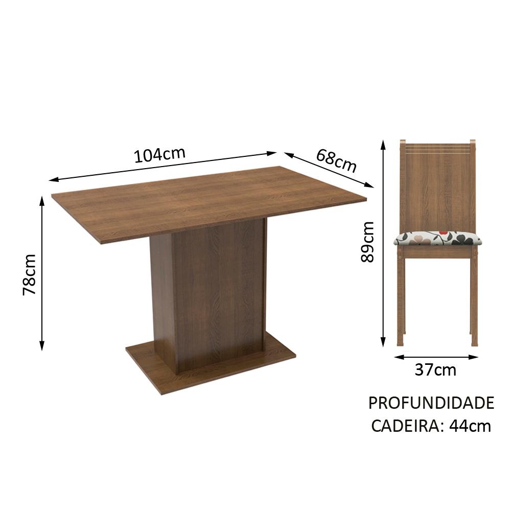 Conjunto Sala de Jantar Madesa Luana Mesa Tampo de Madeira com 4 Cadeiras - Rustic/Floral Hibiscos