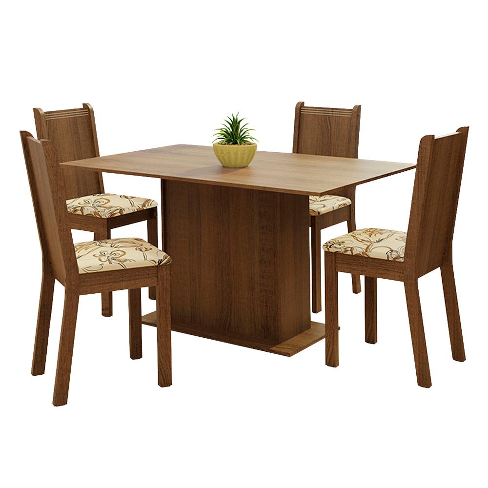 Conjunto Sala de Jantar Madesa Luana Mesa Tampo de Madeira com 4 Cadeiras - Rustic/Lírio Bege