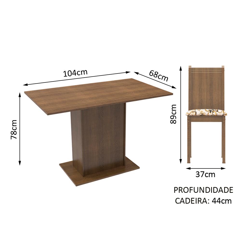 Conjunto Sala de Jantar Madesa Luana Mesa Tampo de Madeira com 4 Cadeiras - Rustic/Lírio Bege