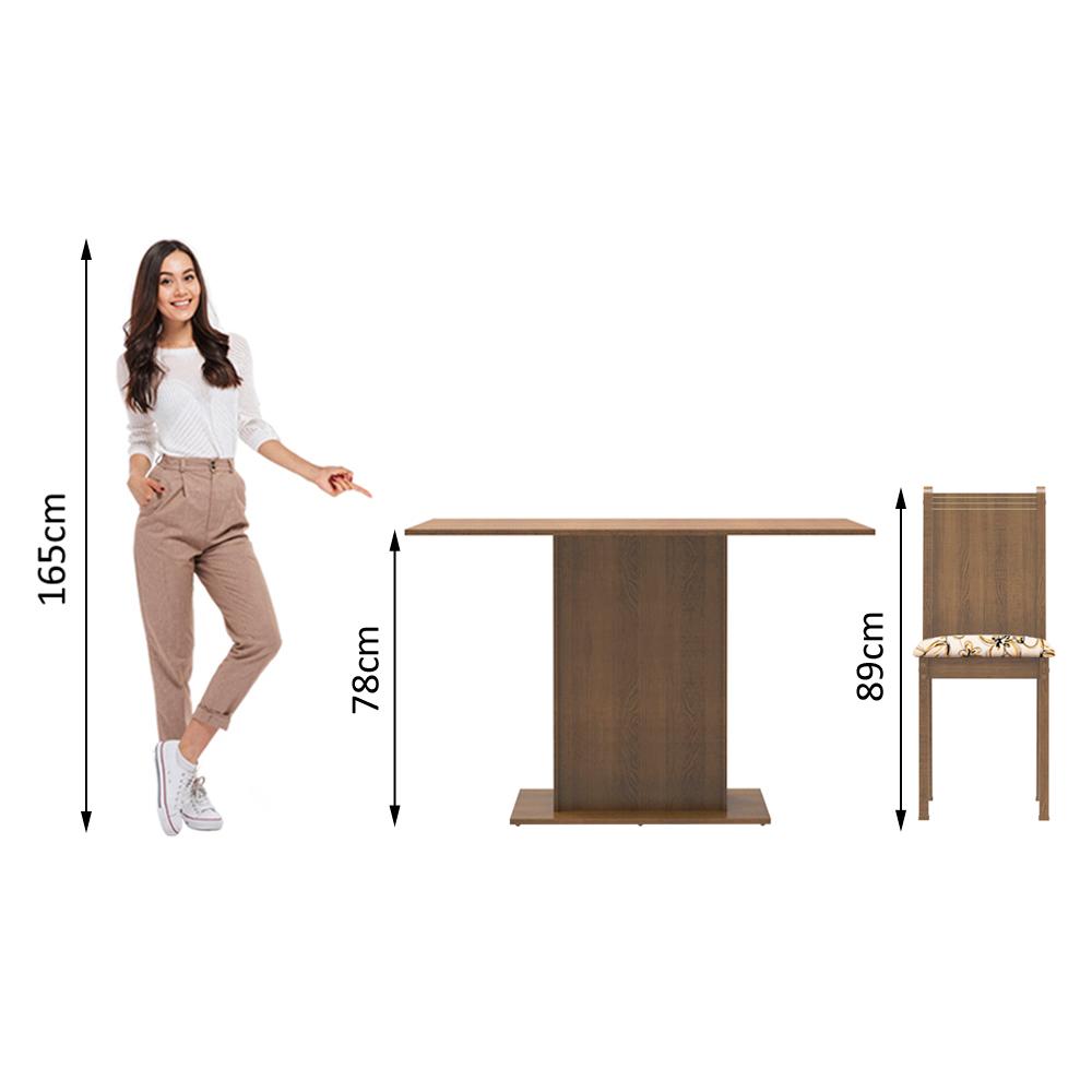 Conjunto Sala de Jantar Madesa Luana Mesa Tampo de Madeira com 4 Cadeiras - Rustic/Lírio Bege