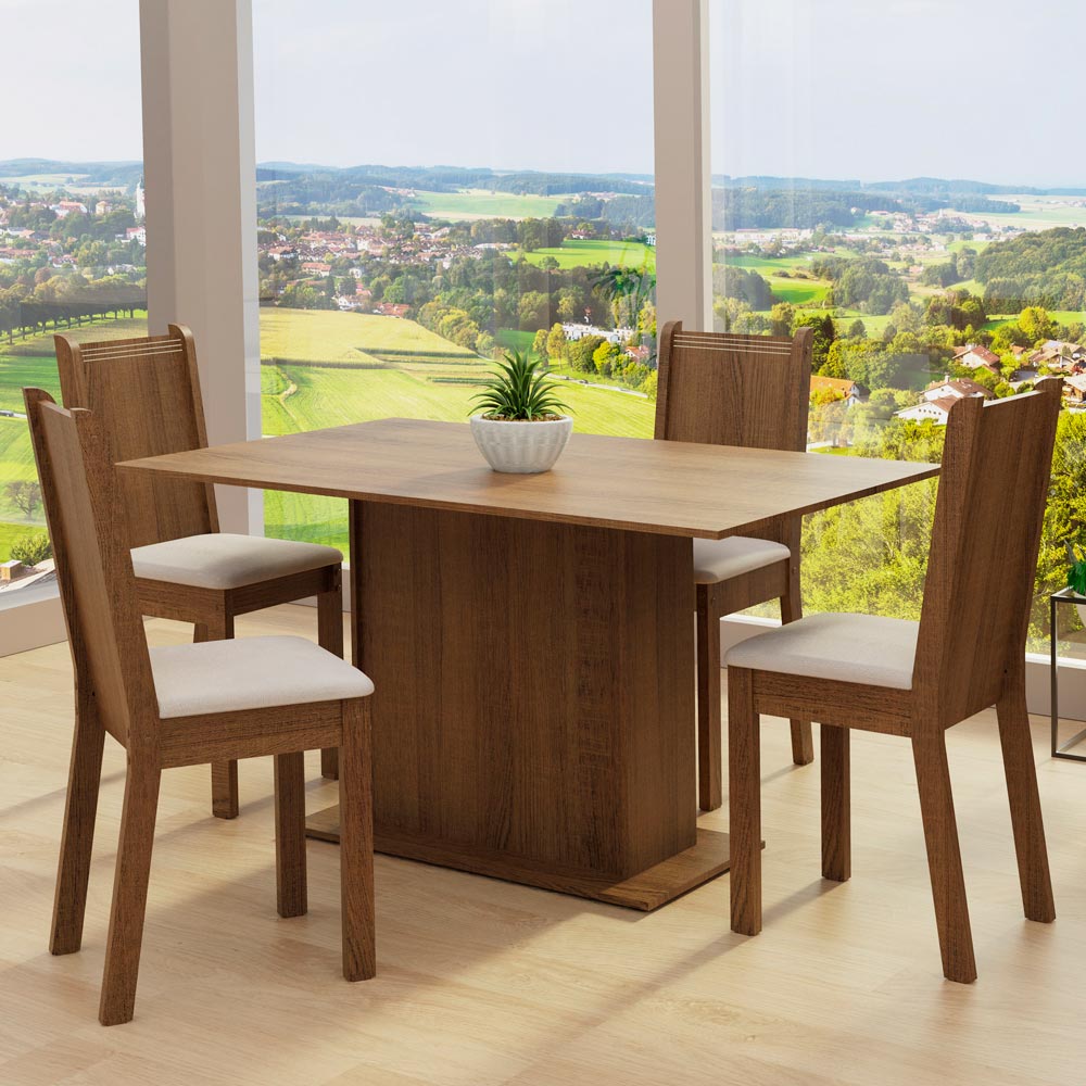 Conjunto Sala de Jantar Madesa Luana Mesa Tampo de Madeira com 4 Cadeiras - Rustic/Pérola