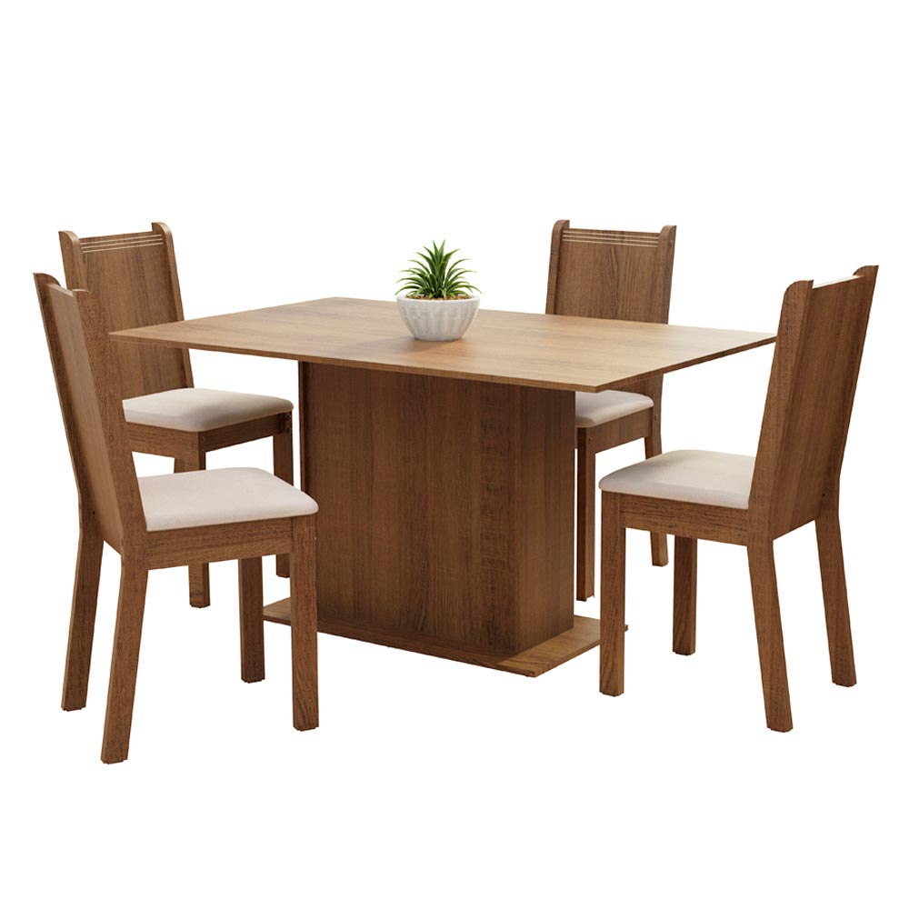 Conjunto Sala de Jantar Madesa Luana Mesa Tampo de Madeira com 4 Cadeiras - Rustic/Pérola
