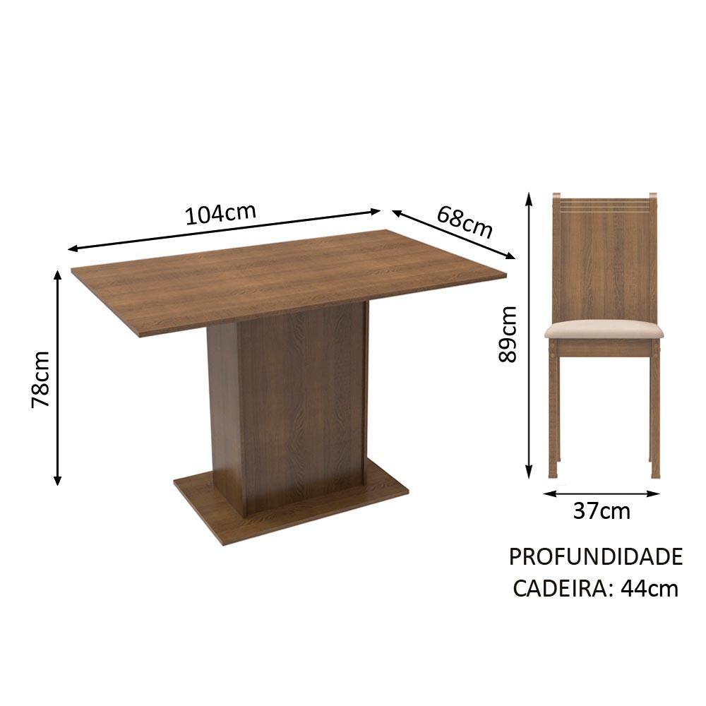 Conjunto Sala de Jantar Madesa Luana Mesa Tampo de Madeira com 4 Cadeiras - Rustic/Pérola