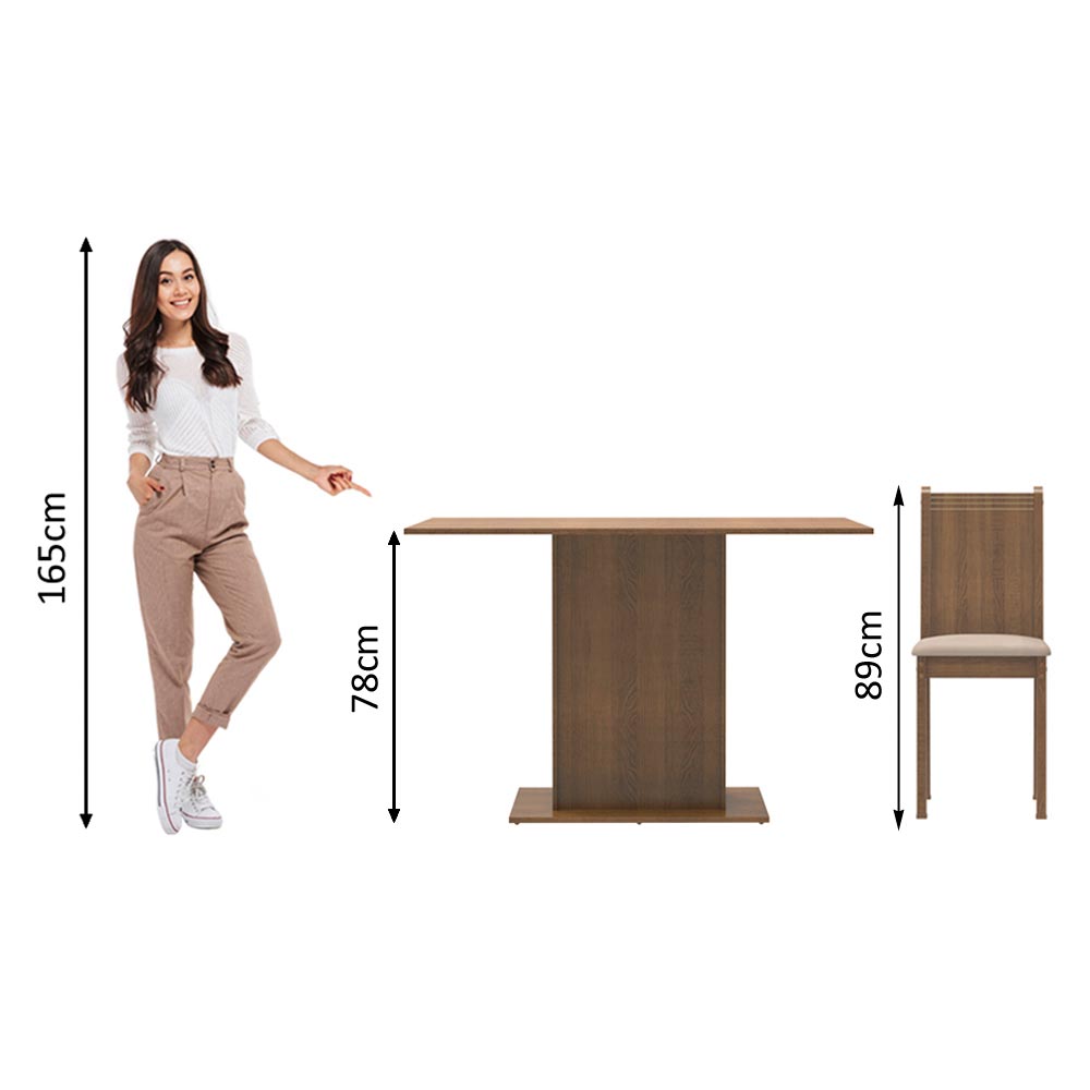 Conjunto Sala de Jantar Madesa Luana Mesa Tampo de Madeira com 4 Cadeiras - Rustic/Pérola