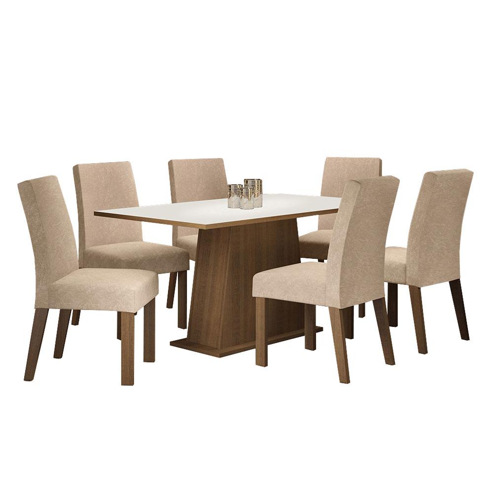 Conjunto Sala de Jantar Madesa Luciana Mesa Tampo de Madeira com 6 Cadeiras - Rustic/Branco/Imperial