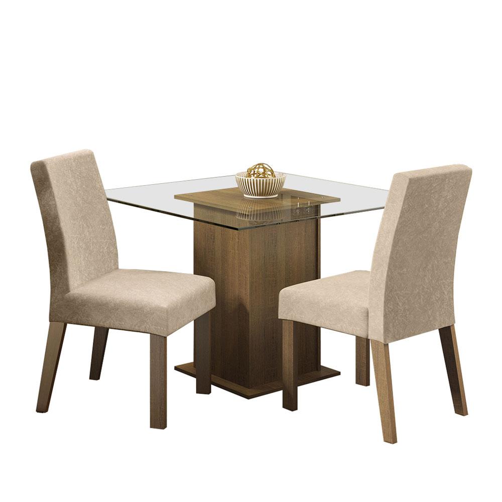 Conjunto Sala de Jantar Madesa Luli Mesa Tampo de Vidro com 2 Cadeiras - Rustic/Imperial