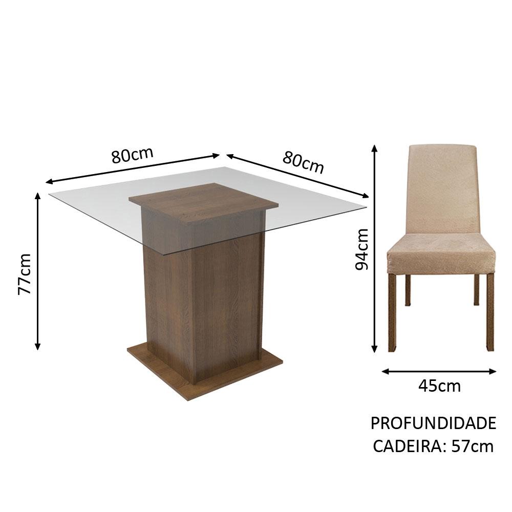 Conjunto Sala de Jantar Madesa Luli Mesa Tampo de Vidro com 2 Cadeiras - Rustic/Imperial