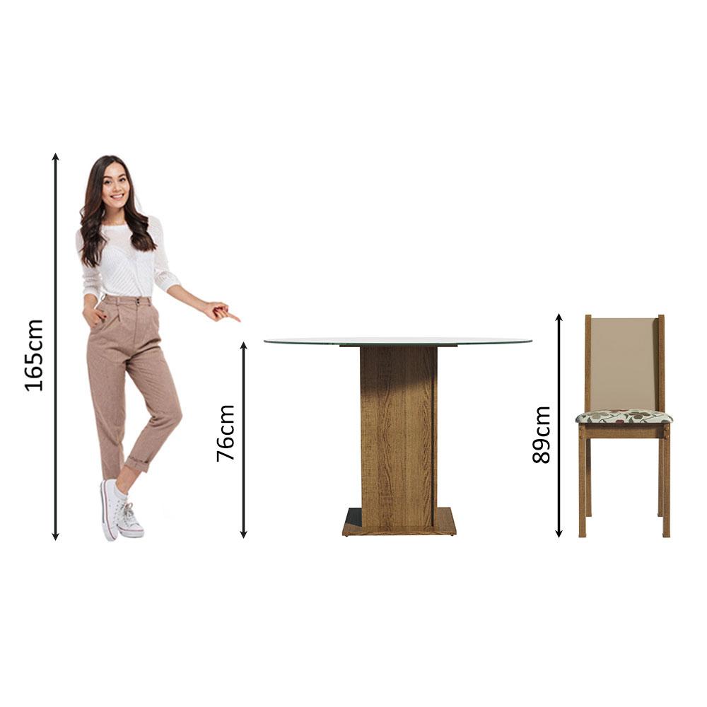 Conjunto Sala de Jantar Madesa Madu Mesa Tampo de Vidro Redondo 4 Cadeiras - Rustic/Crema/Hibiscos
