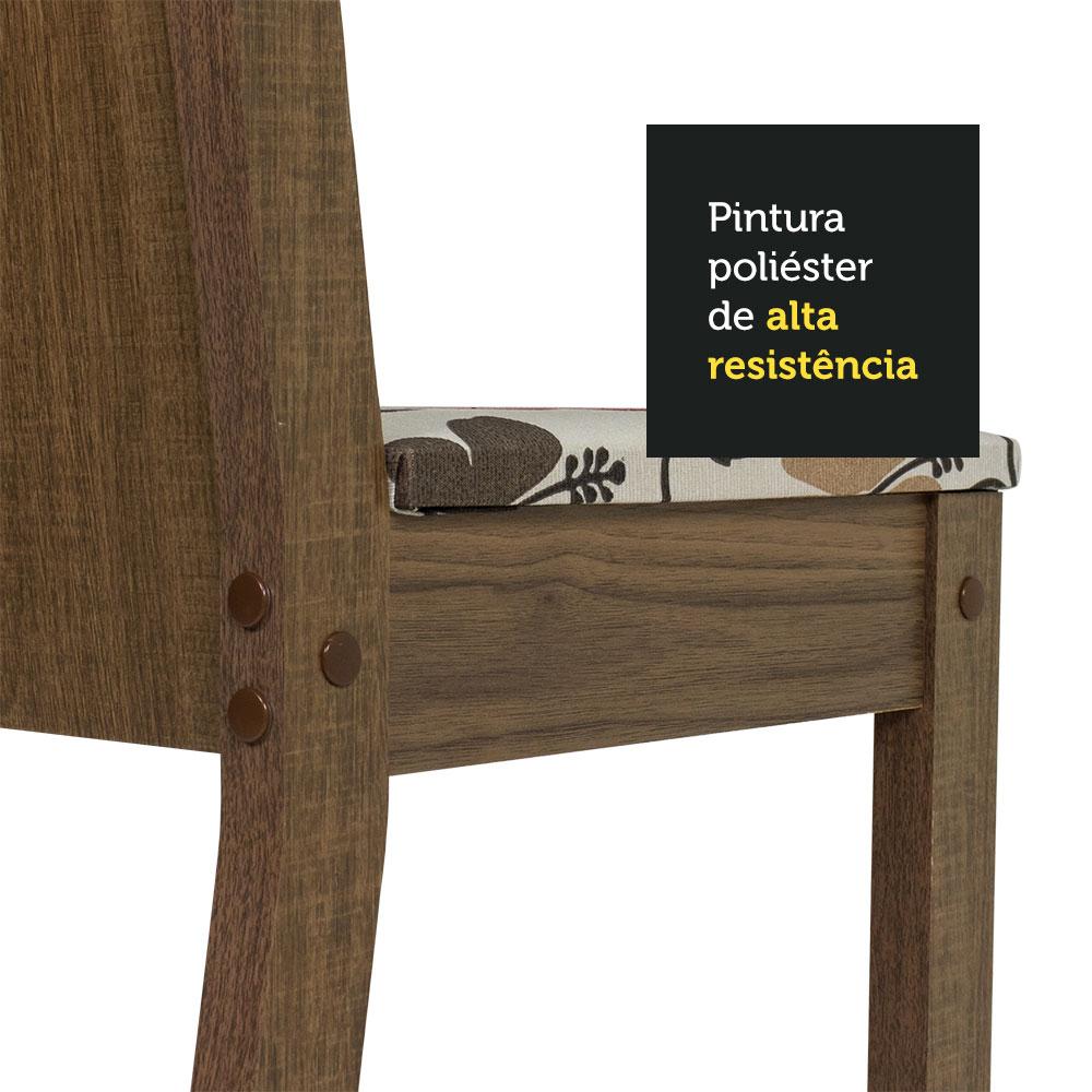 Conjunto Sala de Jantar Madesa Madu Mesa Tampo de Vidro Redondo 4 Cadeiras - Rustic/Crema/Hibiscos