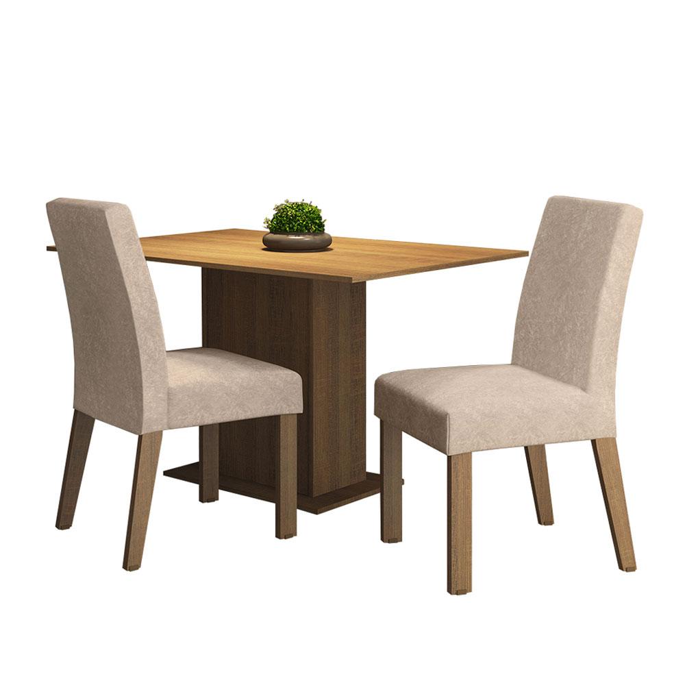 Conjunto Sala de Jantar Madesa Manu Mesa Tampo de Madeira com 2 Cadeiras - Rustic/Imperial