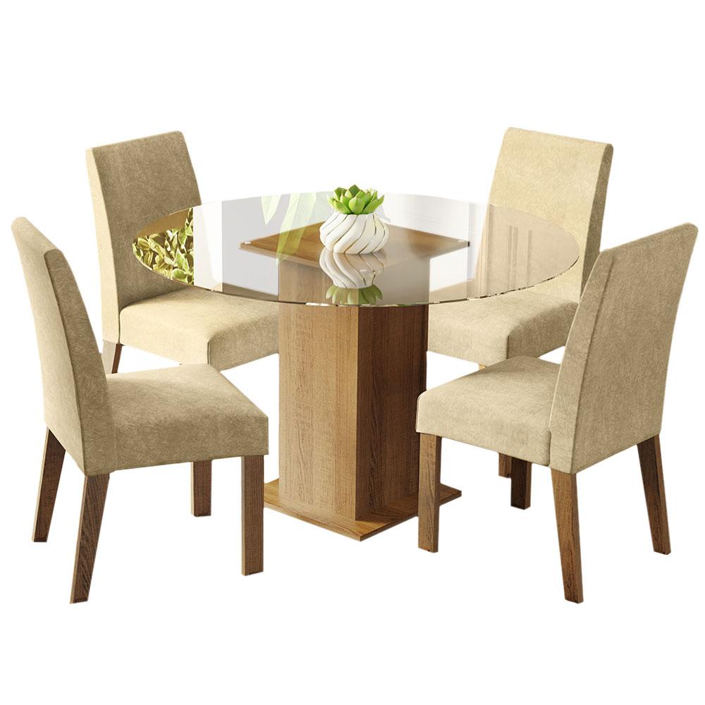 Conjunto Sala de Jantar Madesa Maria Mesa Tampo de Vidro Redondo com 4 Cadeiras - Rustic/Imperial