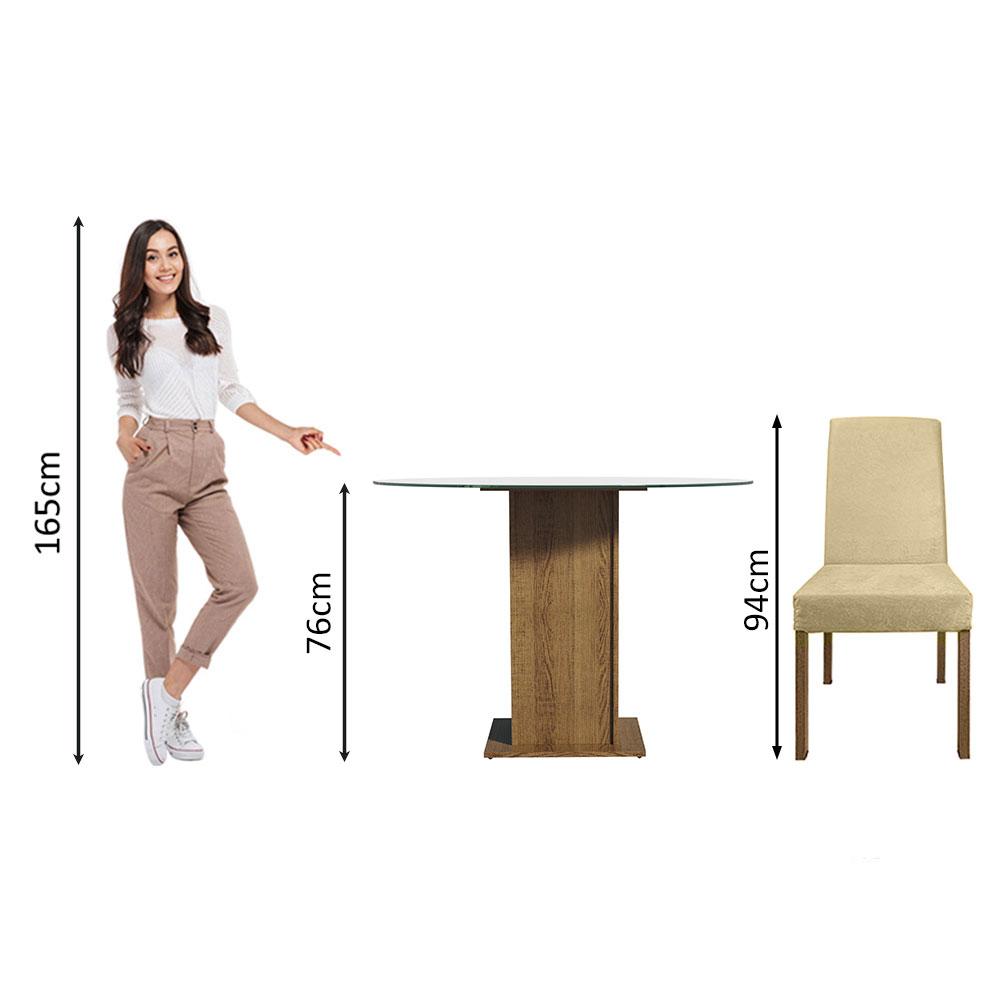 Conjunto Sala de Jantar Madesa Maria Mesa Tampo de Vidro Redondo com 4 Cadeiras - Rustic/Imperial