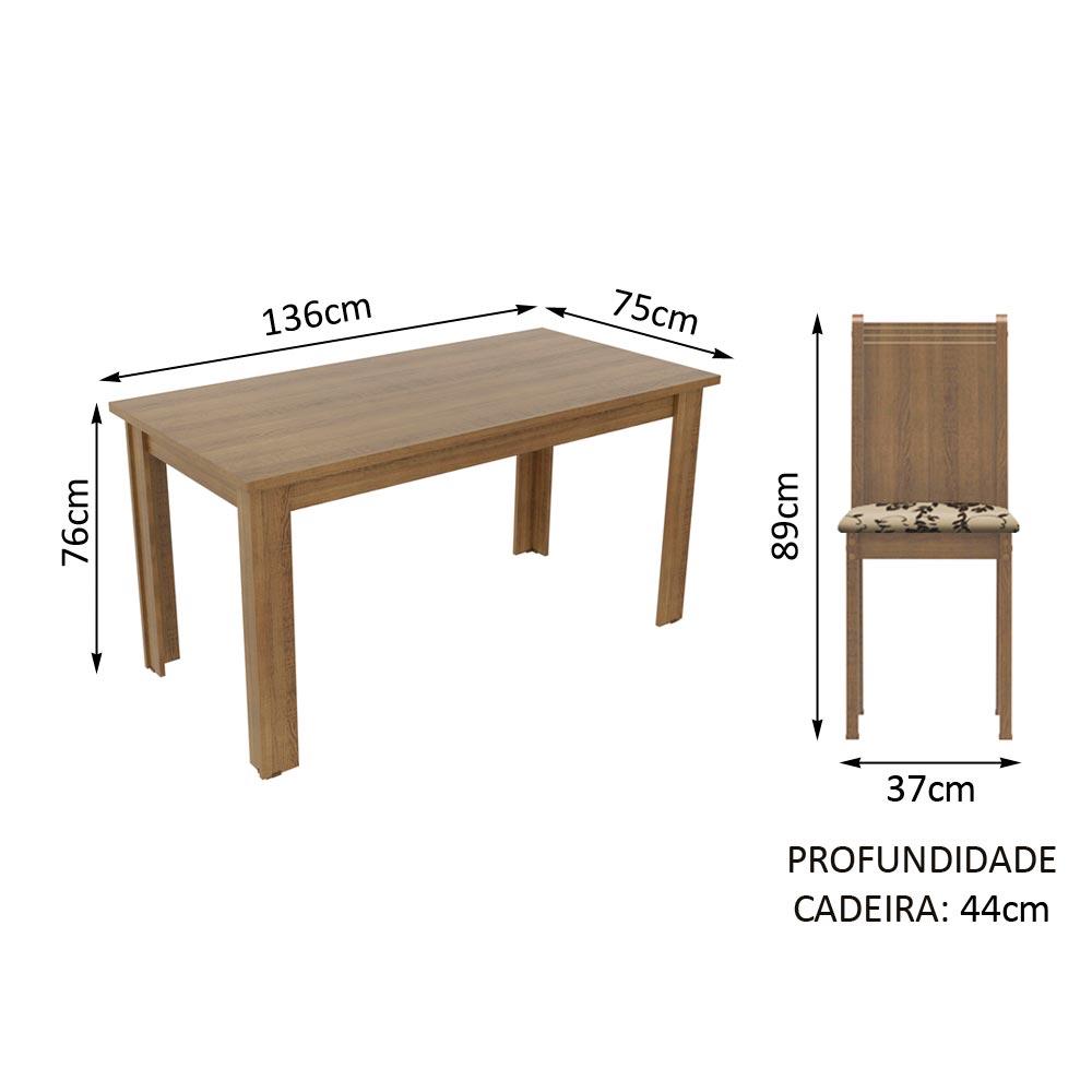 Conjunto Sala de Jantar Madesa Maris Mesa Tampo de Madeira com 6 Cadeiras - Rustic/Bege Marrom