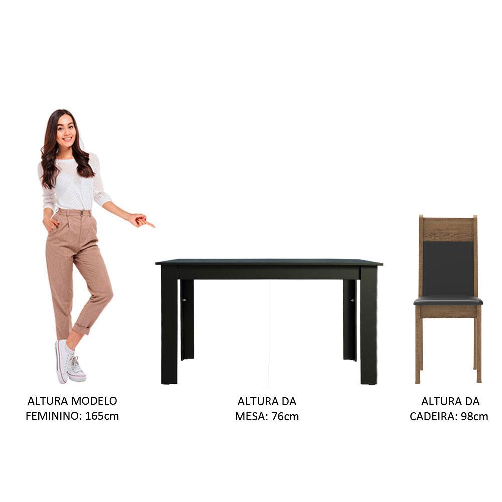 Conjunto Sala de Jantar Madesa Medelin Mesa Tampo de Madeira com 6 Cadeiras - Preto/Rustic/SintPreto