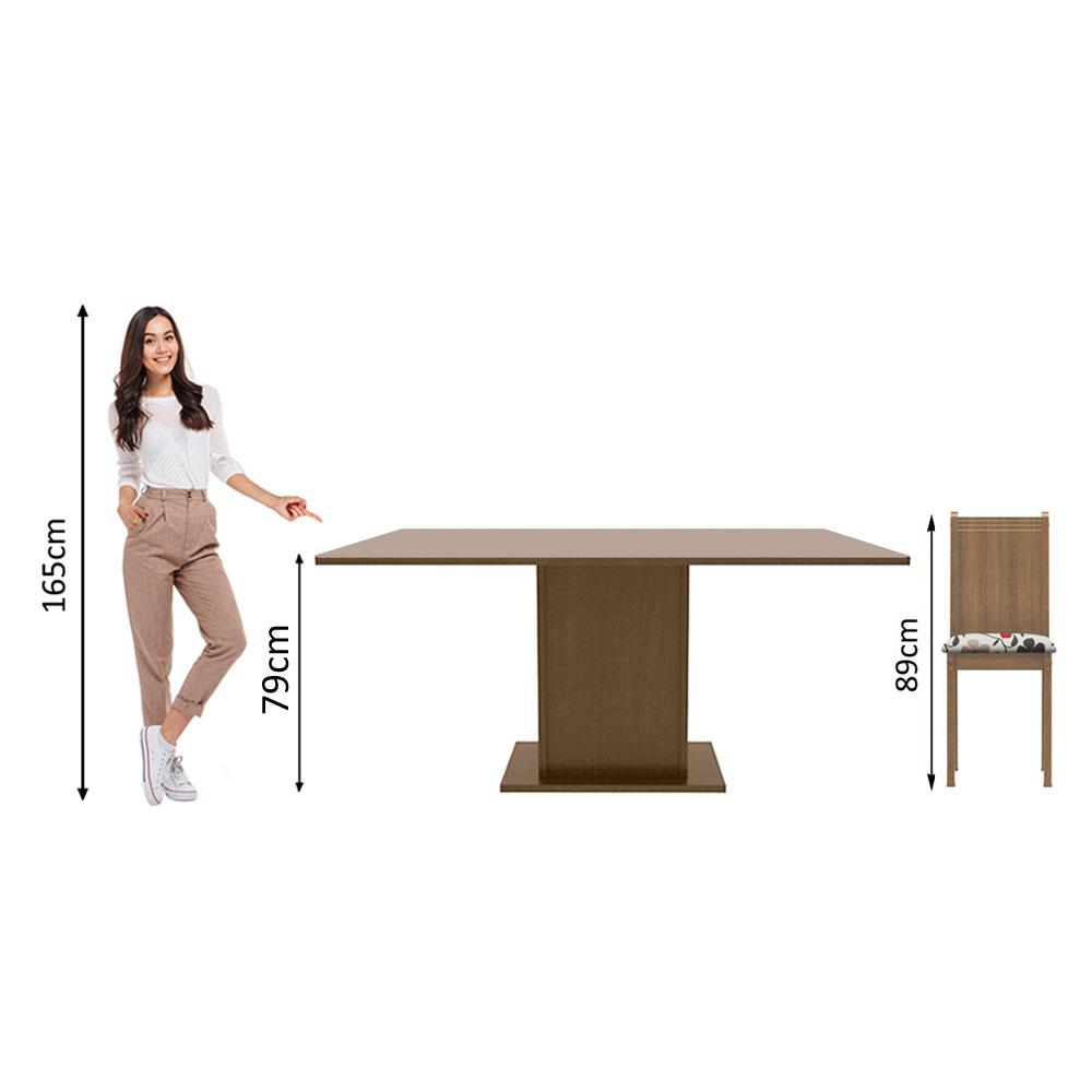 Conjunto Sala de Jantar Madesa Megan Mesa Tampo de Madeira com 6 Cadeiras - Rustic/Hibiscos