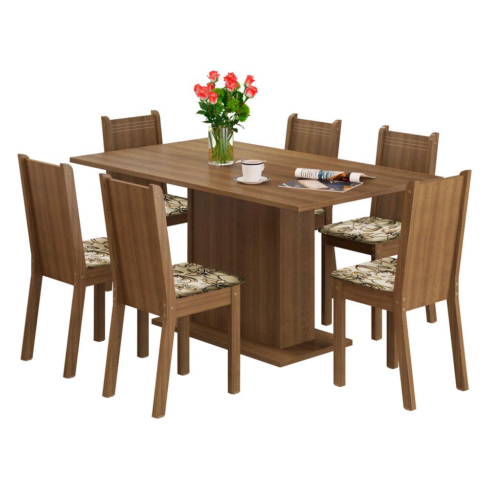 Conjunto Sala de Jantar Madesa Megan Mesa Tampo de Madeira com 6 Cadeiras - Rustic/Lírio Bege