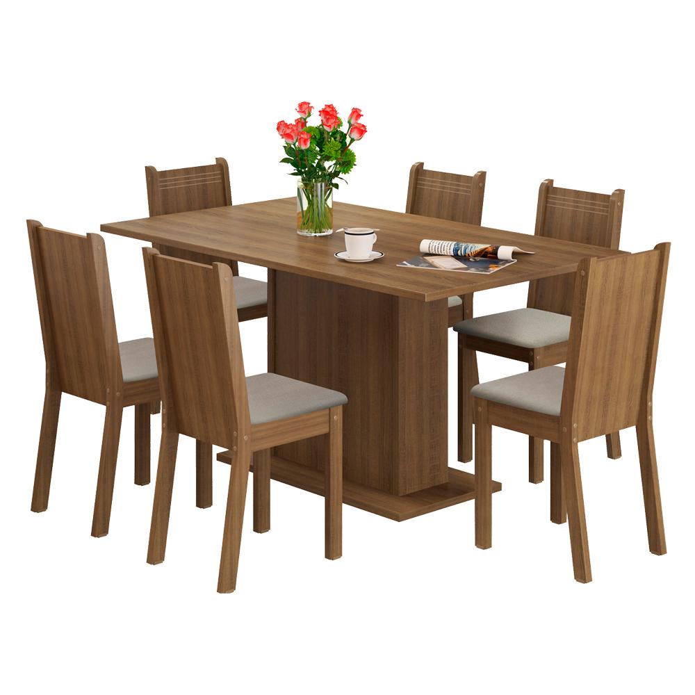 Conjunto Sala de Jantar Madesa Megan Mesa Tampo de Madeira com 6 Cadeiras - Rustic/Pérola