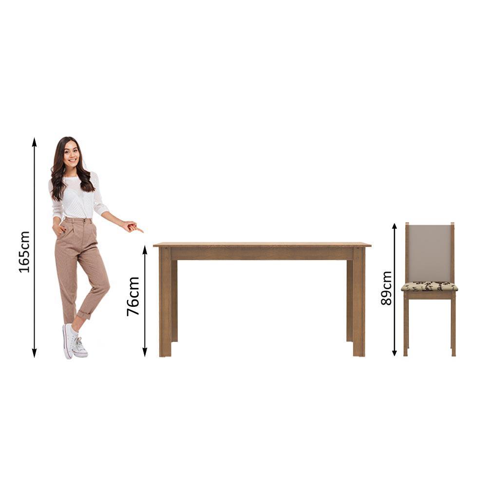 Conjunto Sala de Jantar Madesa Miriam Mesa Tampo de Madeira 6 Cadeiras - Rustic/Crema/Bege Marrom