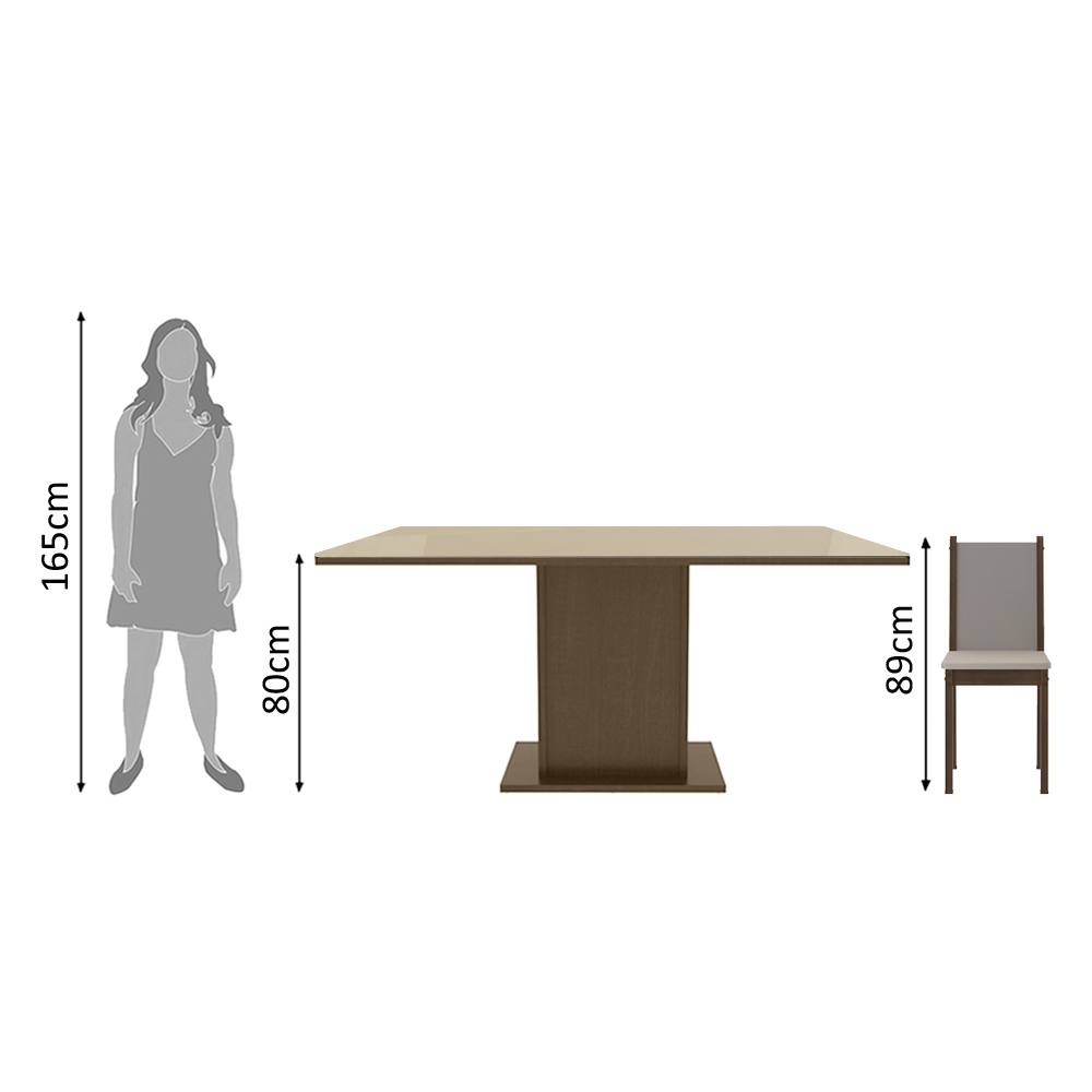 Conjunto Sala de Jantar Madesa Moscou Plus Mesa Tampo de Vidro com 6 Cadeiras - Rustic/Crema/Pérola