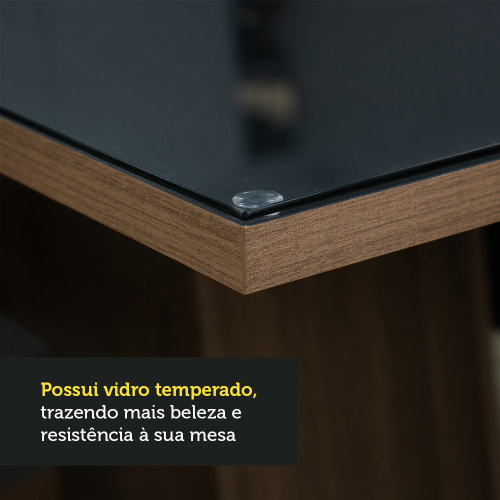 Conjunto Sala de Jantar Madesa Moscou Plus Mesa Tampo de Vidro com 6 Cadeiras - Rustic/Preto/Sintético Preto