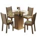 Conjunto Sala de Jantar Madesa Nanda Mesa Tampo Vidro Redondo 4 Cadeiras - Rustic/Crema/Bege