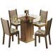 Conjunto Sala de Jantar Madesa Nanda Mesa Tampo Vidro Redondo 4 Cadeiras - Rustic/Crema/Hibiscos