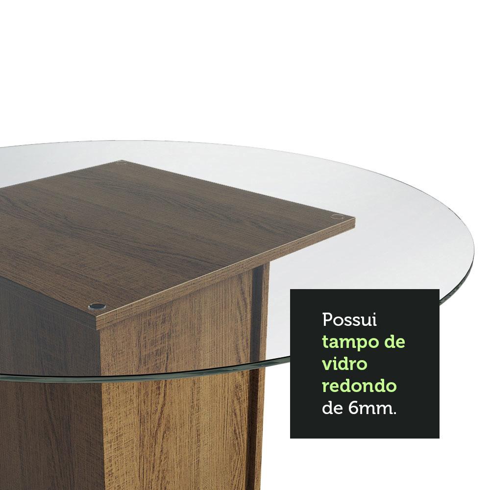 Conjunto Sala de Jantar Madesa Nanda Mesa Tampo Vidro Redondo 4 Cadeiras - Rustic/Crema/Hibiscos