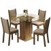 Conjunto Sala de Jantar Madesa Nanda Mesa Tampo de Vidro Redondo 4 Cadeiras - Rustic/Crema/Bege