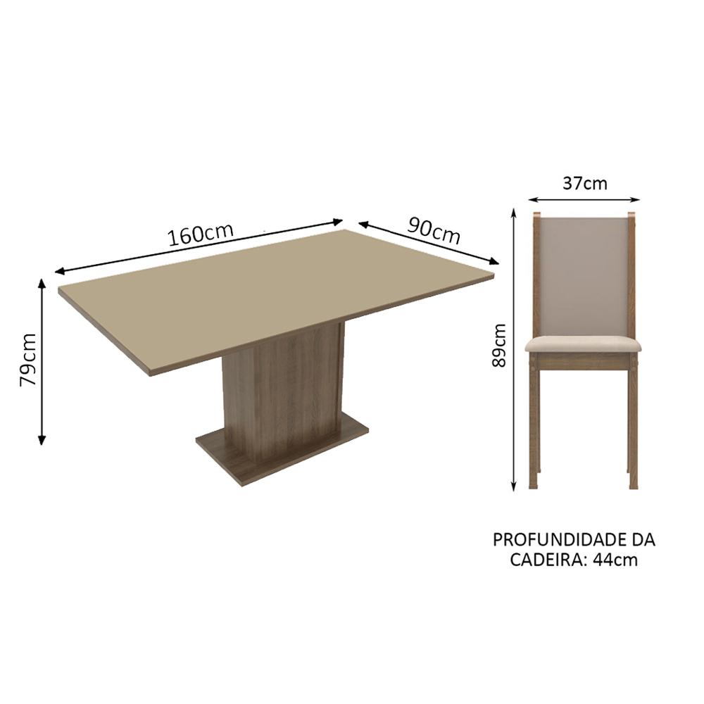 Conjunto Sala de Jantar Madesa Ohana Mesa Tampo de Madeira com 6 Cadeiras - Rustic/Crema/Pérola