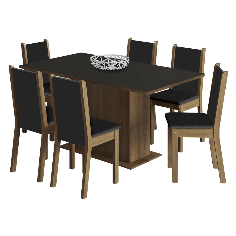 Conjunto Sala de Jantar Madesa Ohana Mesa Tampo de Madeira com 6 Cadeiras