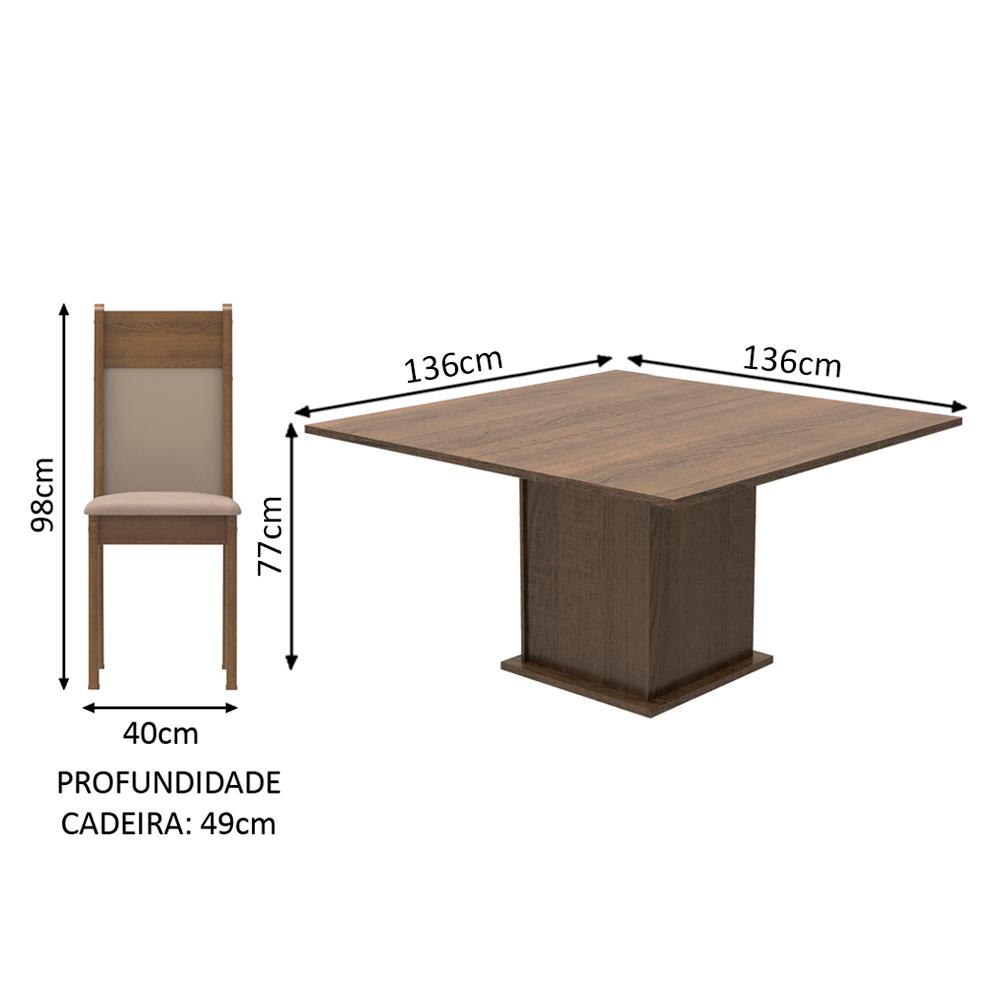 Conjunto Sala de Jantar Madesa Panamá Mesa Tampo de Madeira com 8 Cadeiras - Rustic/Crema/Pérola
