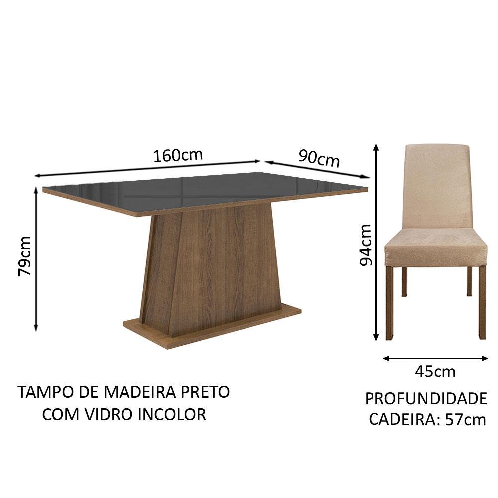 Conjunto Sala de Jantar Madesa Patricia Mesa Tampo de Vidro com 6 Cadeiras - Rustic/Preto/Imperial