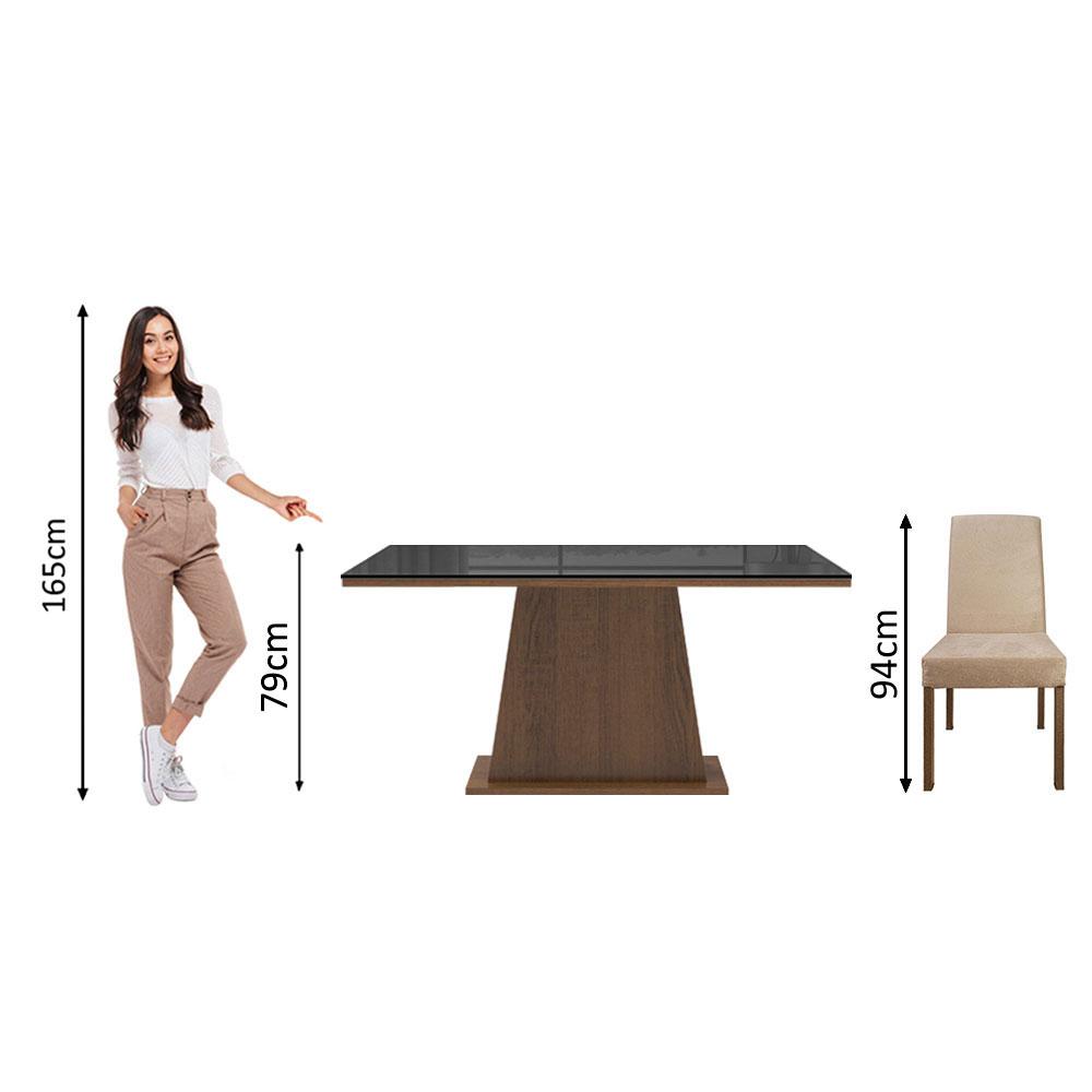 Conjunto Sala de Jantar Madesa Patricia Mesa Tampo de Vidro com 6 Cadeiras - Rustic/Preto/Imperial