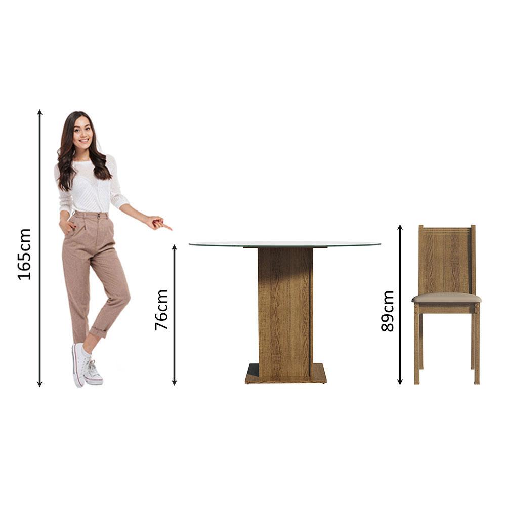 Conjunto Sala de Jantar Madesa Paula Mesa Tampo de Vidro Redondo 4 Cadeiras - Rustic/Bege