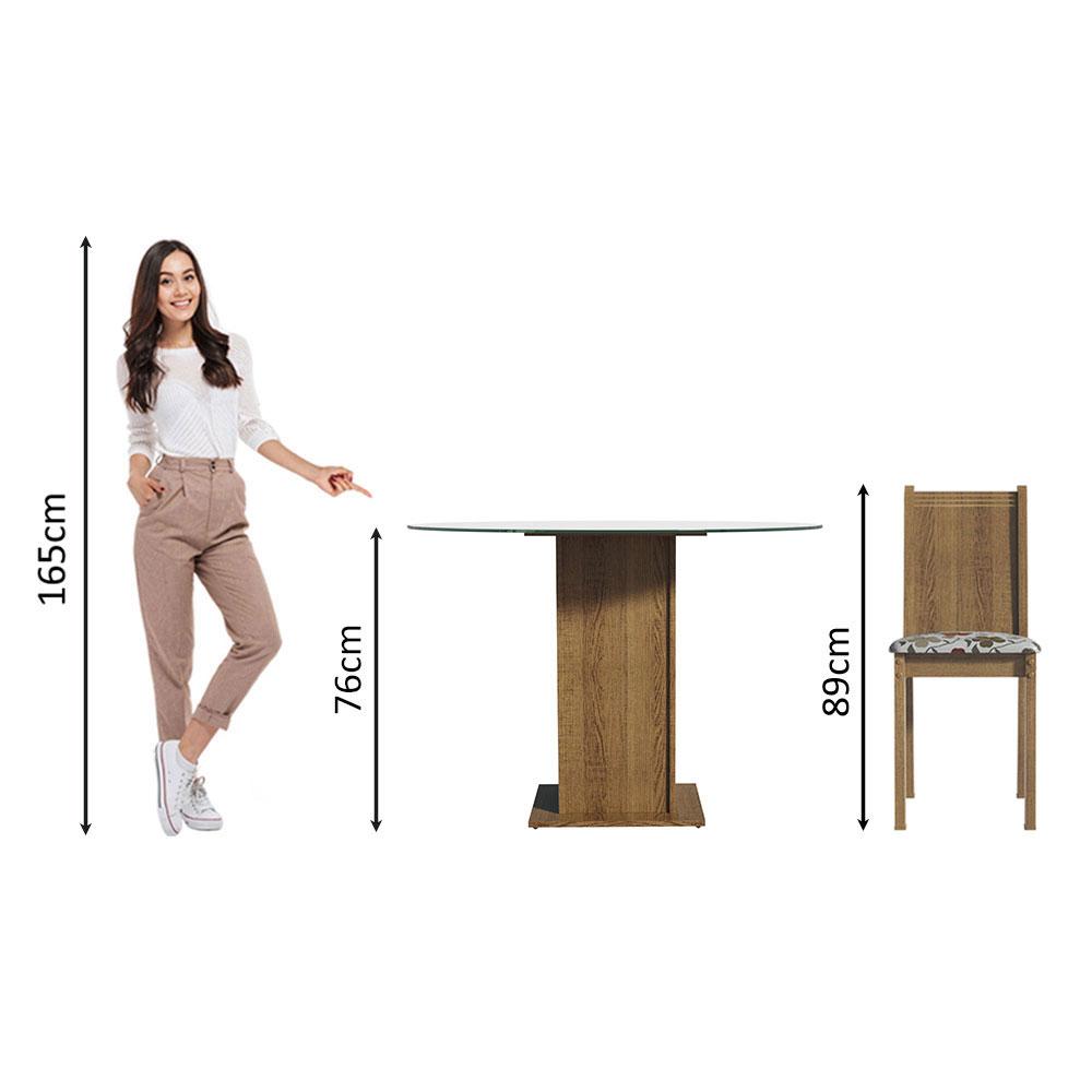 Conjunto Sala de Jantar Madesa Paula Mesa Tampo de Vidro Redondo 4 Cadeiras - Rustic/Hibiscos
