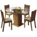 Conjunto Sala de Jantar Madesa Paula Mesa Tampo de Vidro Redondo 4 Cadeiras - Rustic/Lírio Bege
