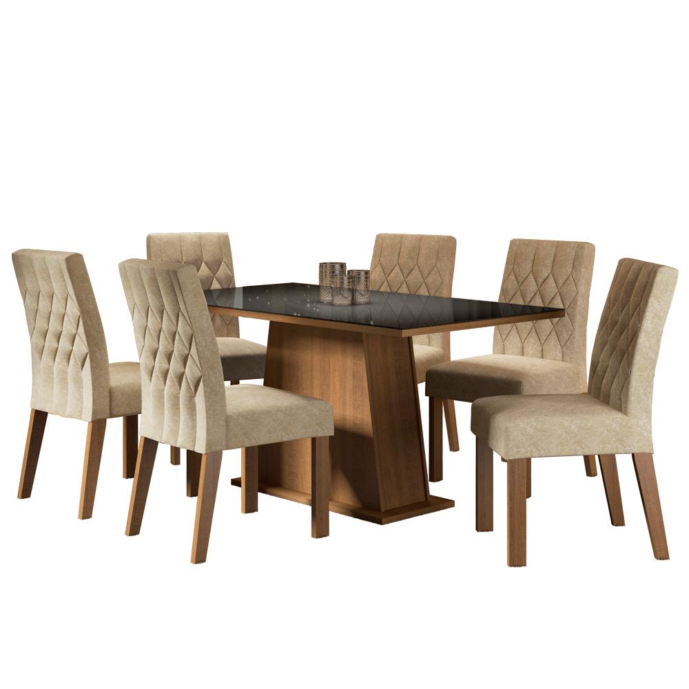 Conjunto Sala de Jantar Madesa Rafaela Mesa Tampo de Vidro com 6 Cadeiras - Rustic/Preto/Imperial