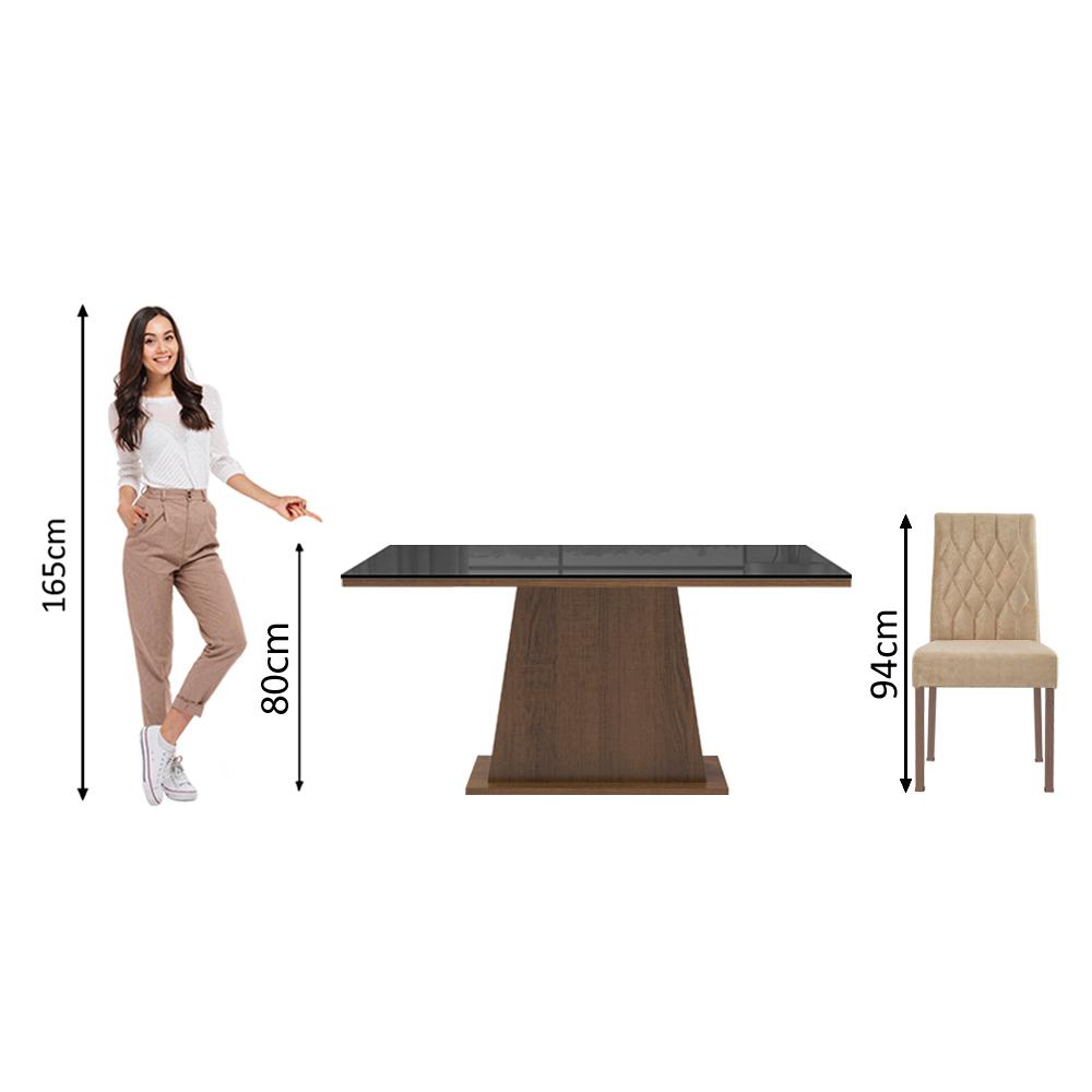 Conjunto Sala de Jantar Madesa Rafaela Mesa Tampo de Vidro com 6 Cadeiras - Rustic/Preto/Imperial