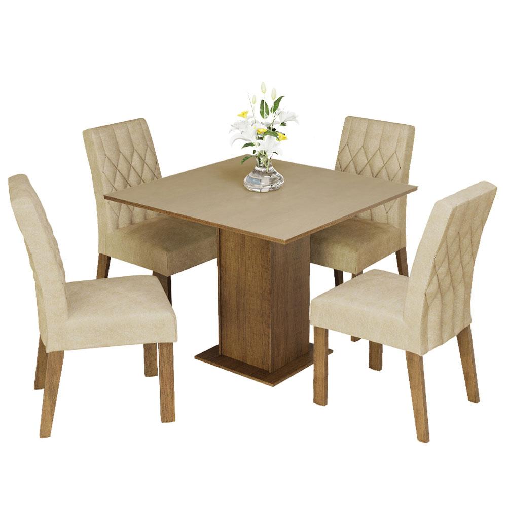 Conjunto Sala de Jantar Madesa Rejane Mesa Tampo de Madeira 4 Cadeiras - Rustic/Crema/Imperial