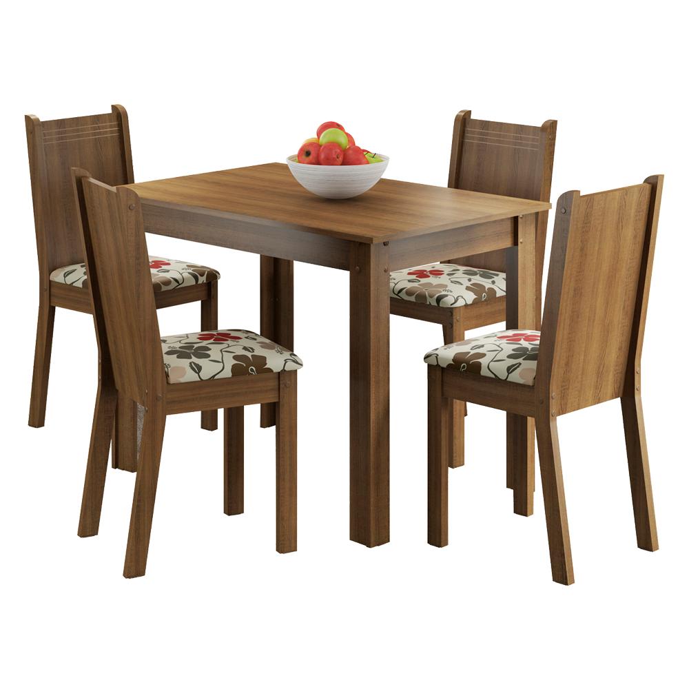 Conjunto Sala de Jantar Madesa Rute Mesa Tampo de Madeira com 4 Cadeiras - Rustic/Hibiscos