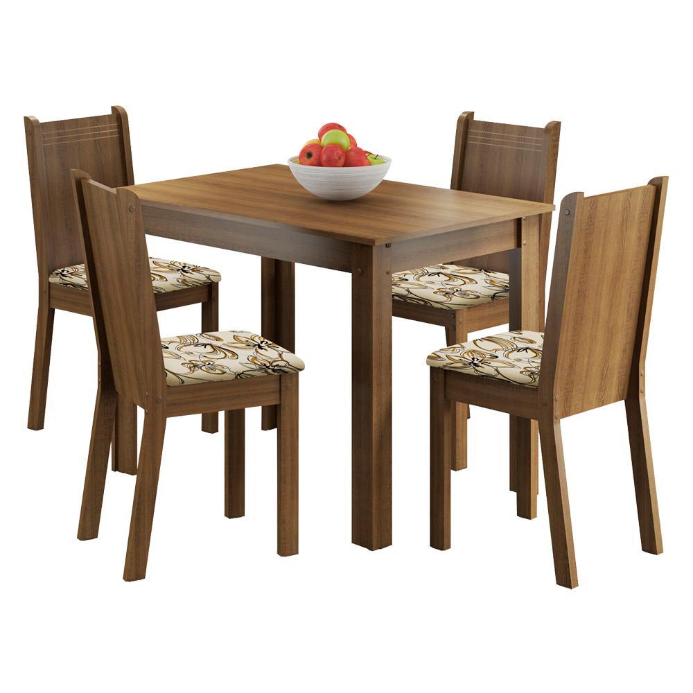 Conjunto Sala de Jantar Madesa Rute Mesa Tampo de Madeira com 4 Cadeiras - Rustic/Lírio Bege